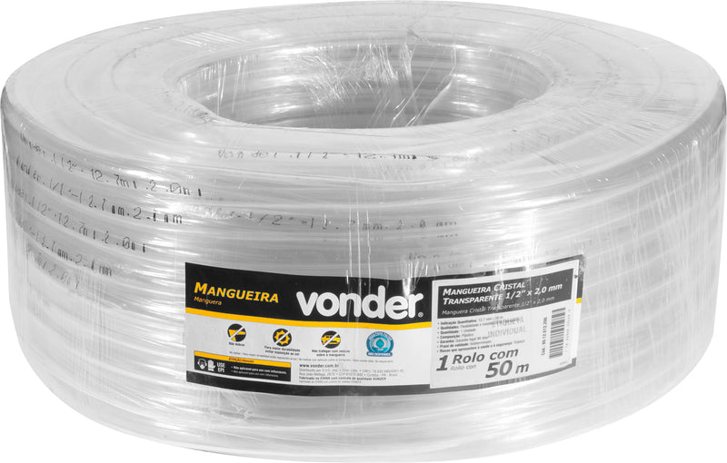 Mangueira cristal 3/4" x 2,0 mm, 1 rolo com 50 metros.